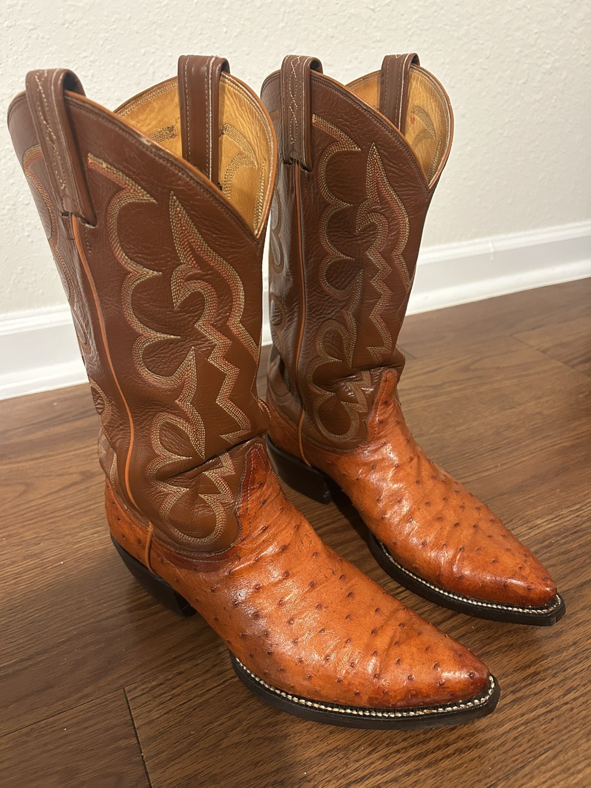 Vintage Tony Lama El Rey Full Quill Ostrich Western Cowboy Boots Mens 9 D