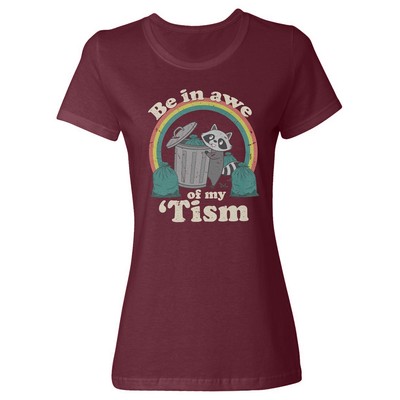 Be in Awe of My Tism - Autism Awareness Racoon Ladies' Crewneck T-Shirt