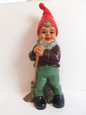 Vintage Heissner 12 1/2 in. tall Pottery Garden Gnomen.