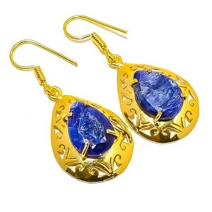 Authentic Blue Sapphire (Simulated) 18k Yellow Gold Plated Earring 1.76" E4-210