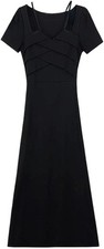 Women's A-Line Midi Dress with A V-Neck Short Sleeves and Hollow Out 2XL