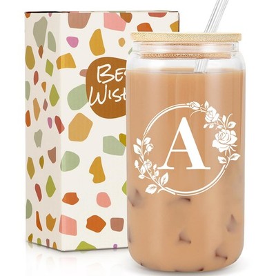 Birthday Gifts for Women, Monogrammed Initial Glass Cup Personalized Gifts fo...