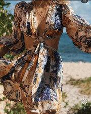 Zimmermann Aliane Cut Out Dress Patchwork Floral Sz2 AU/UK 12 US 8 Cream Blue
