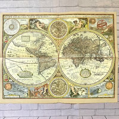 VTG ''A New And Accvrat Map Of The World'' Lithograph Print Hammond Inc 24 x 18.5''
