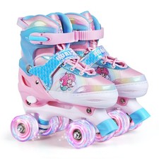 4 Size Adjustable Kids Roller Skates for Girls Boys, Beginner Toddler Skates ...
