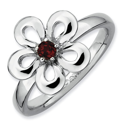 Sterling Silver Stackable Flower Ring Garnet stones, Birthstone Ring ...
