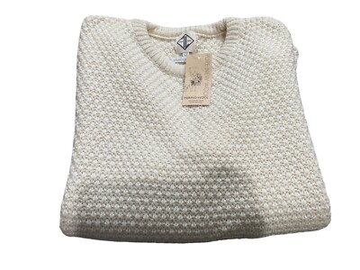Jam Industries Herren Medium Pullover 100% Merinowolle Creme Strick Made In England