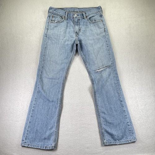 Levis 527 Jeans Herren 32x30 Bootcut Low Rise Light Wash Distressed Cowboy Denim