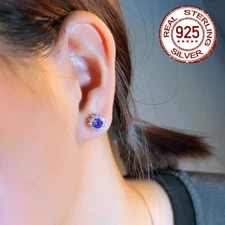 925 Sterling Silver Sunflower Purple Cubic Zirconia Stud Earrings for Women Gift