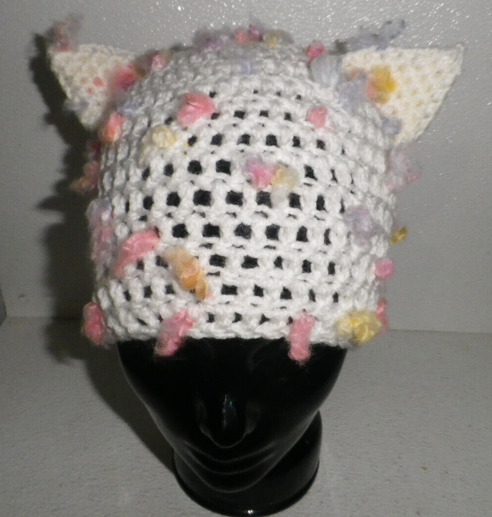 Hat Beanie Cap Adult Size Cat Ears HandMade USA Crochet Knit  display picture 3