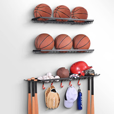 Sports Equipment Storage Rack,Wall Mount Ball Storage Racks for Garage, 3 Separa
