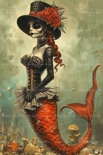 GOTHIC MERMAID ART PRINT, Wall Decor Siren Poster, Magical Ocean Artwork C797