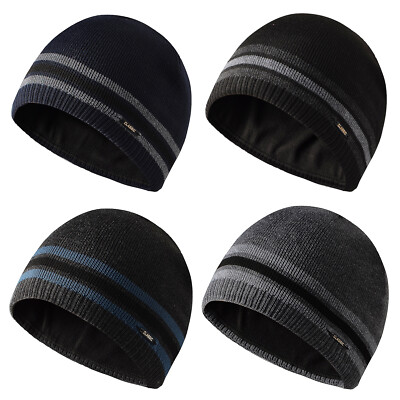 Mens Knitted Thermal Winter Warm Hat Wooly Outdoor Chunky Thermal Beanie Ski Cap