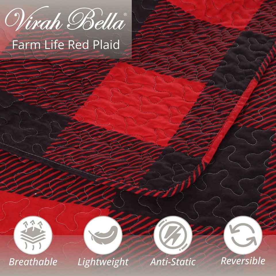 Virah Bella - Farm Life Red and Black Plaid - Lightweight Reversible Quilt Set - Image 2 of 4
