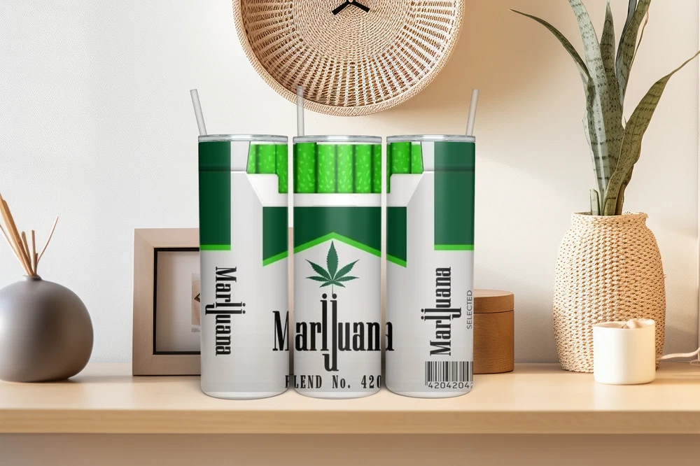 Tumbler Skinny 20oz  w/ Lid & Straw  Weed Leaf Cannabis Marijuana 420
