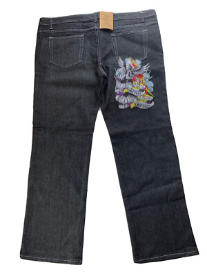 Embroidered Rhinestone Eagle Jafari Jeans for Women Urban Hip Hop Size 21 22
