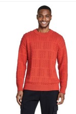 Men Cable Knit Textured Red Crew, Pullover Sweater Size XL