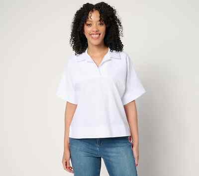Studio Park x Amy Stran Short Sleeve Pullover Henley Shirt-White-2X-NEW-A682134