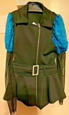 LkNew WEISSMAN 3pc Tap Jazz Dance Black Aqua Sequin Costume Outfit LC LARGE 14