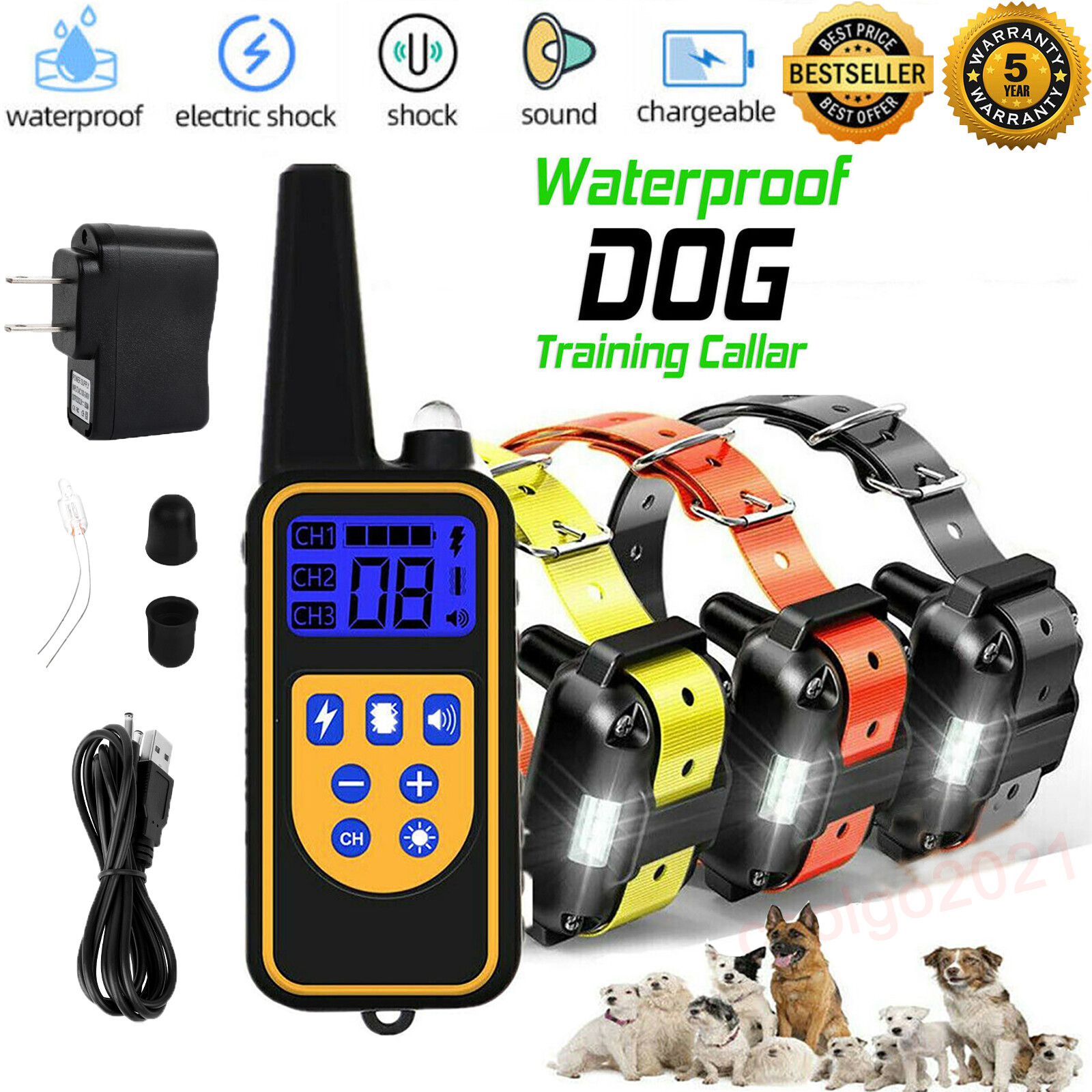 3000 FT Dog Training US Collar Rechargeable Remote Shock PET Waterproof Trainer