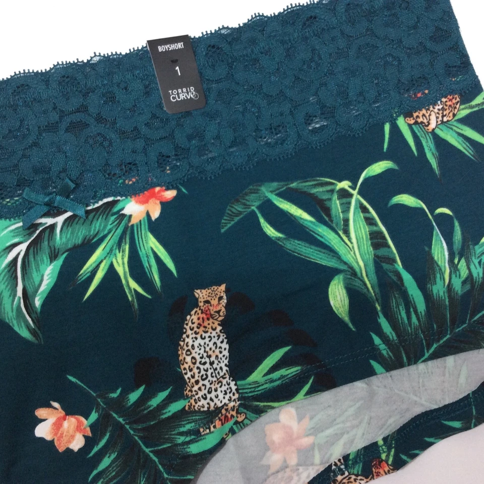 Bragas cortas para mujer Torrid con estampado de animales de la selva talla grande 1X encaje verde oscuro Foto 3 de 4