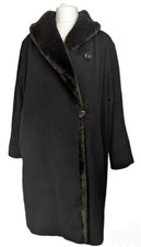 Vintage Made In Russia M&s Stmichael Black Coat Wool & Angora Faux Fur 14 Vgc