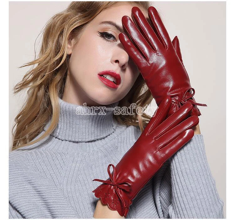 Women's Genuine Sheepskin Touch Screen Winter Velvet Lining Super Warm Gloves