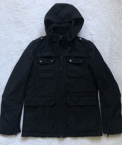 Black Rivet Black Wool Blend Coat With 