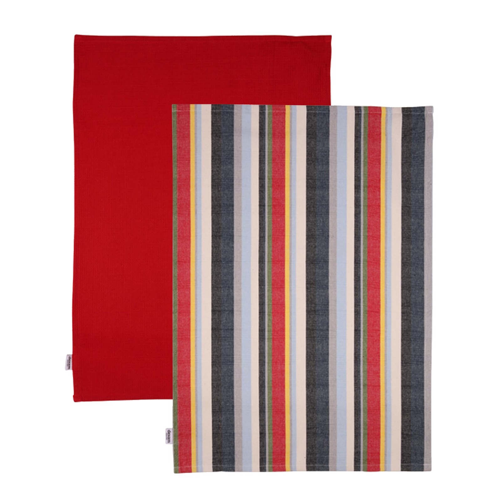 Dexam Red & Blue Striped Recycled Cotton Tea Towels - Set of 2