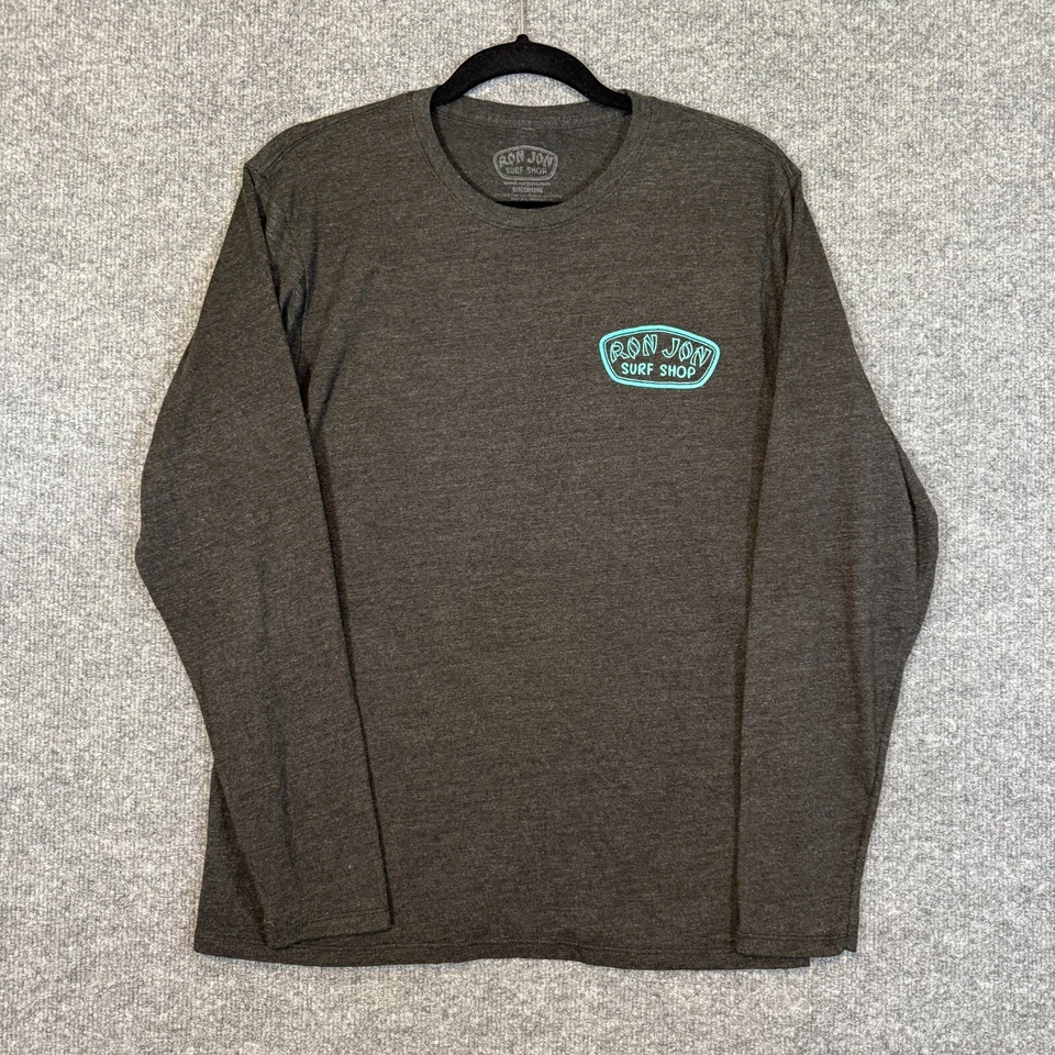 Ron Jon Surf Shop Shirt Adult Medium Gray Crewneck Logo Surf Long Sleeve Tshirt - Image 2 of 4