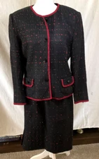 Bergamo Tweed Blazer & Skirt By EBI Set Women's Size 10 Black/Red