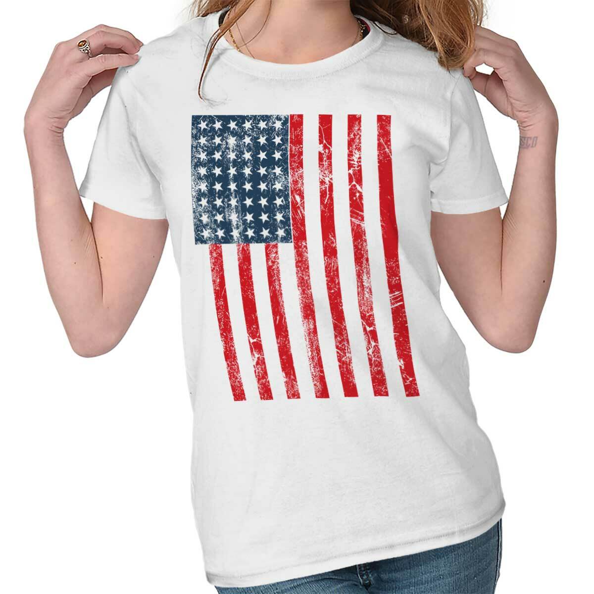 Vintage Distressed United States USA Flag Womens Top Junior Graphic Tee