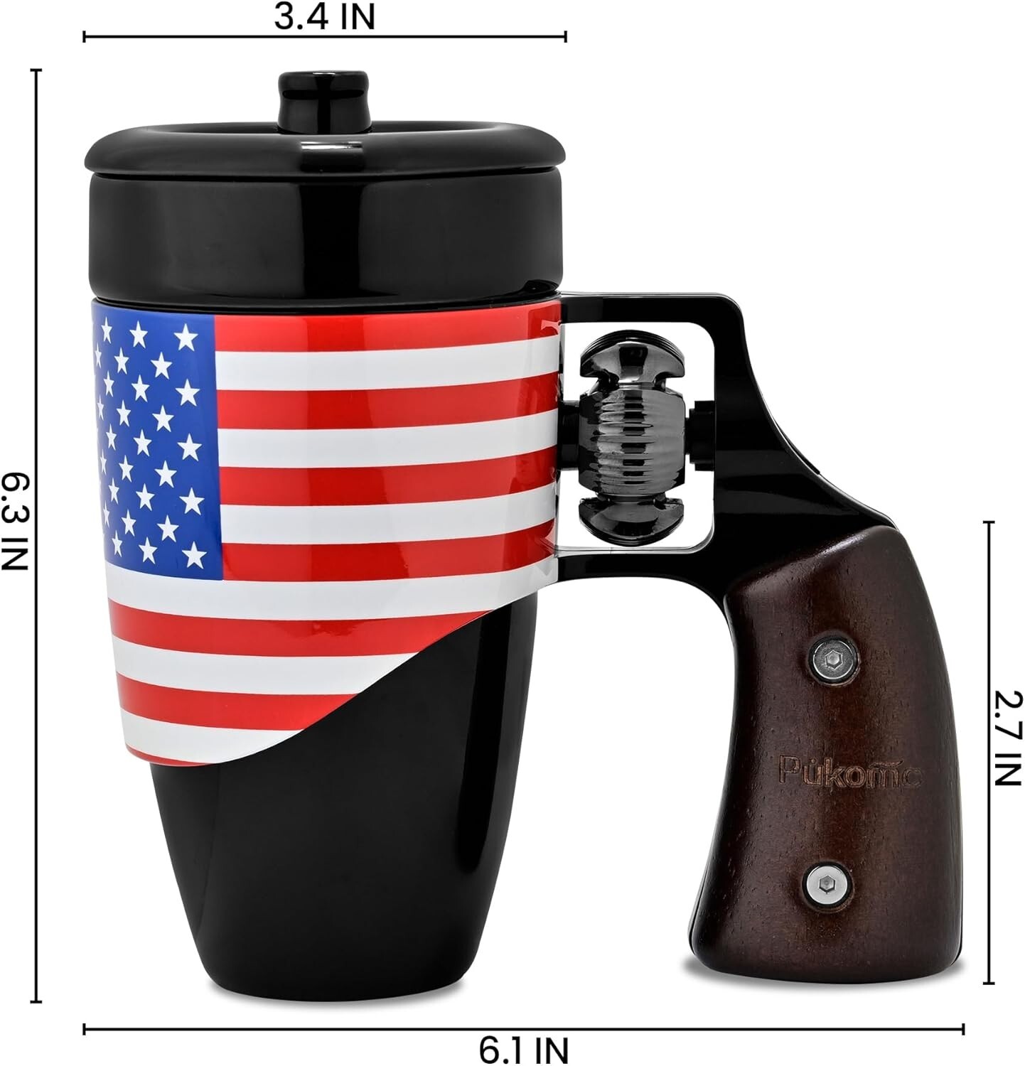 Revolver Coffee Mug w/Lid Unique Ceramic Coffee Cup Comfortable Grip 16oz