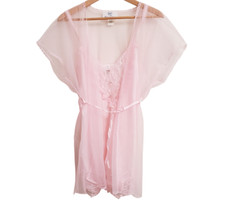 Undercover Wear Vintage 2-Piece Set M Robe Chemise Nightgown Peignoir Pink Nylon