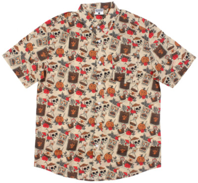 NEW Creepy Co. Company SPOOKY DRINKS BUTTON-UP DRESS SHIRT Skulls Bar S-4XL Size