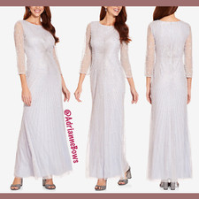 NWT 329 Adrianna Papell Sequin Beaded 3/4 Sleeve Gown in Cloud SZ 10  G724