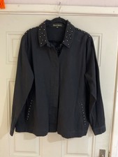 New Frank Usher Lagenlook Black Crystal Embellished Denim Jacket - Size L/xl