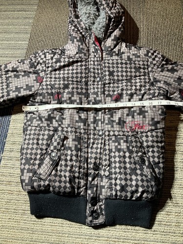 Girls FOX Racing Size Medium Gray Print Faux Fur PufferJacket - Picture 9 of 12
