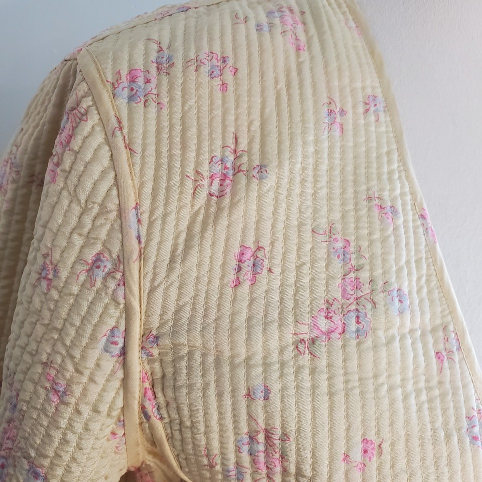 Womens Quilted Jacket Sz Medium Pastel Yellow Floral Thin Reversible