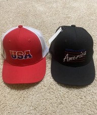 Bundle Of 2 American Patriotic Hat Cap One Size Adjustable Snapback New