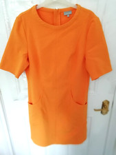 Oliver Bonas Size 10 Orange Stretchy Shift Dress Pockets Back Zip Ladies