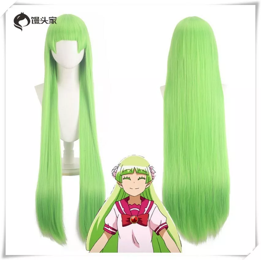 魔入りました!入間くん ウァラク・クララ Fluorescent Green Long Straight Hair Cosplay Wig Halloween