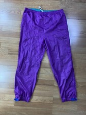 Vintage COLUMBIA Nylon Rain Pants Women's XL Bright Purple Teal Blue Accent