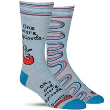 BlueQ Mens Crew Socks Ok One More Episode Size 7-12 TV Binge Watching