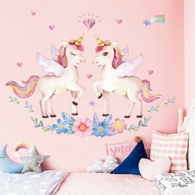 Cartoon Angel Unicorns Wall Stickers Kids Room Girls Bedroom Decor  Wallpaper