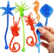 24PCS Ocean Animal Sticky Hand Toys - Stretchy Rubber Party Favors for Kids, Cla