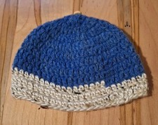 Crocheted Handmade Baby Boy Hat - Blue/Tweed - Preemie - NWOT