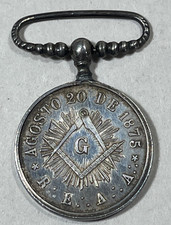 Vintage sterling silver Mexican Masonic medal Tall Isis No. 54 Agosto 20 De 1875