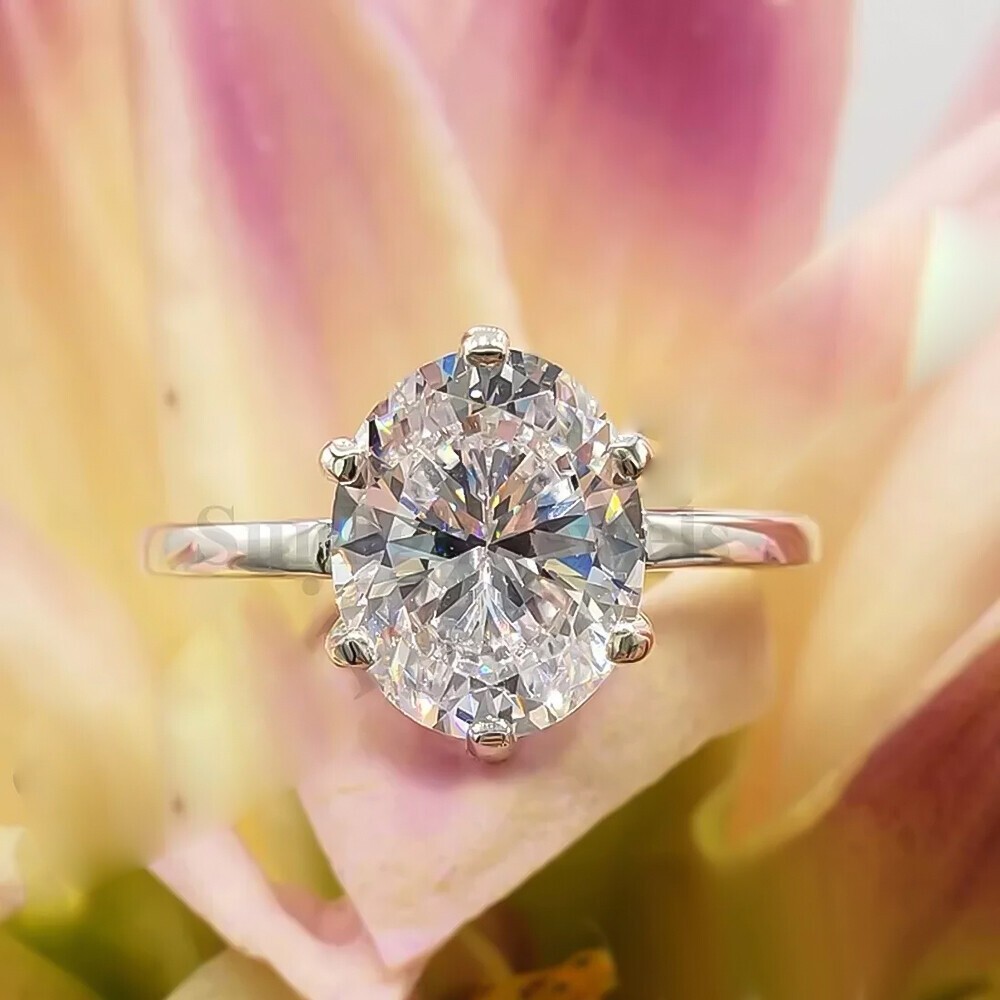 4.85 Ct Oval Cut Diamond Ring in 925 Silver Certified Bridal Jewelry