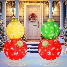 2 Set Large Lighted Pop up Stackable Ornament Outdoor Christmas Ball Ornament...